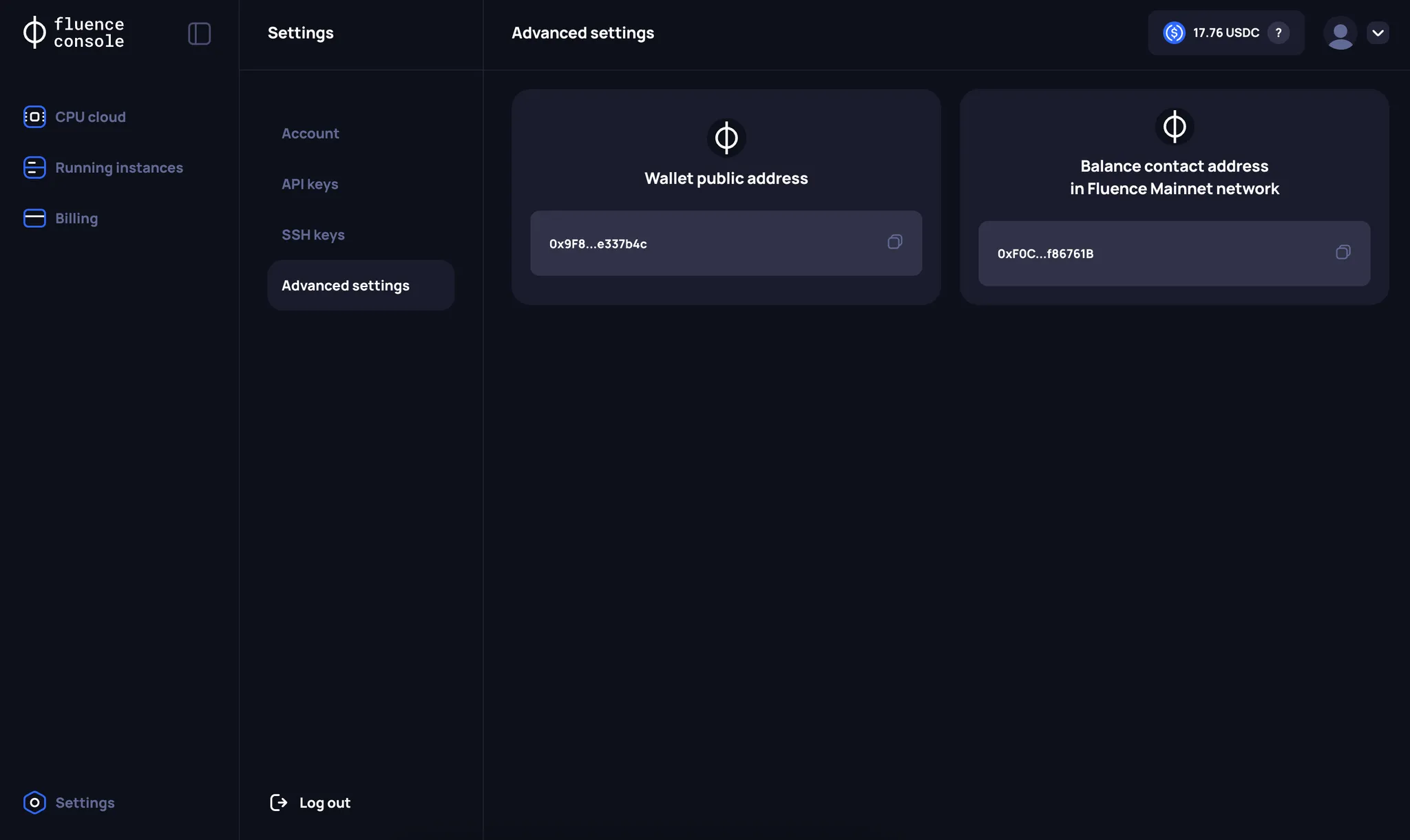 Advanced settings page