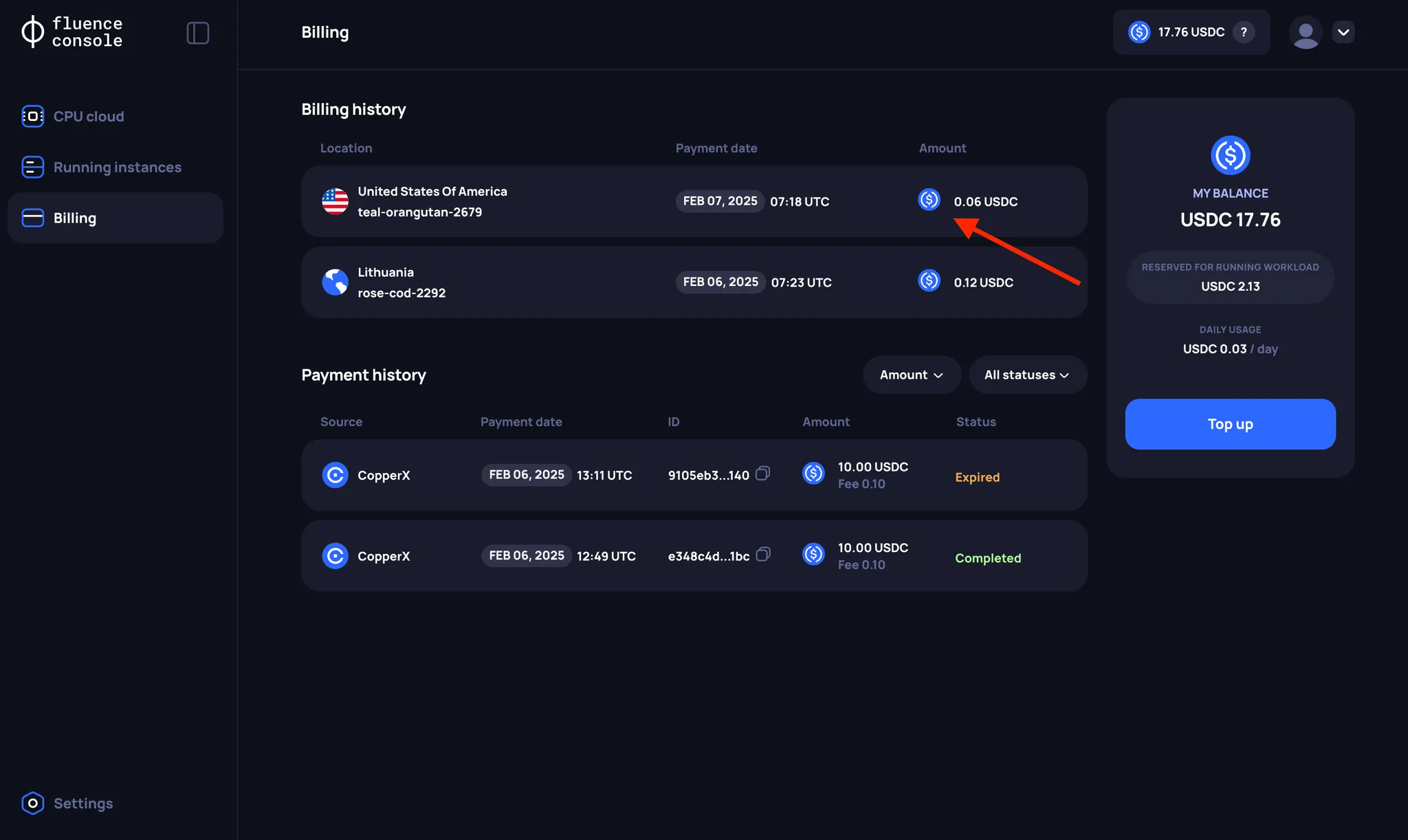 Billing history