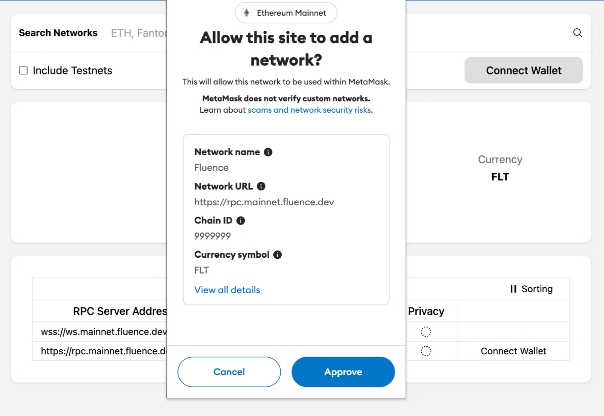 Adding Fluence Network to MetaMask