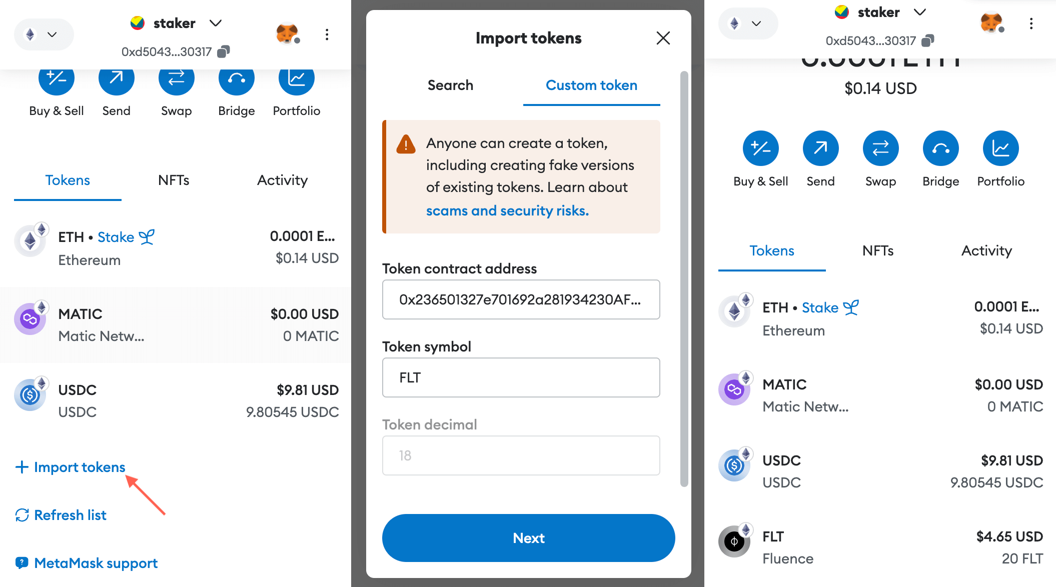 How to add the FLT token in MetaMask